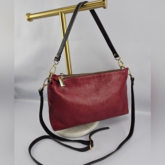 Valentina Red Pebbled Leather Triple Entry Convertible Crossbody Bag - Picture 2 of 10